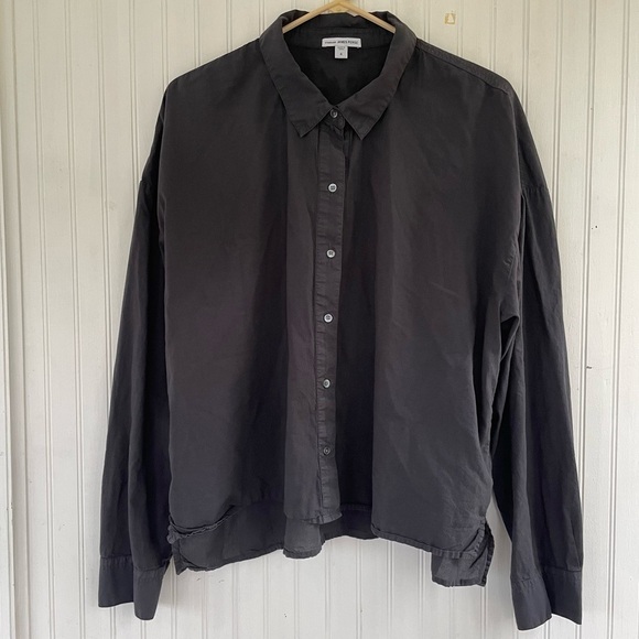 James Perse Women's Black Oversized Cotton Lawn Cropped Button Down Shirt XL - Picture 2 of 8